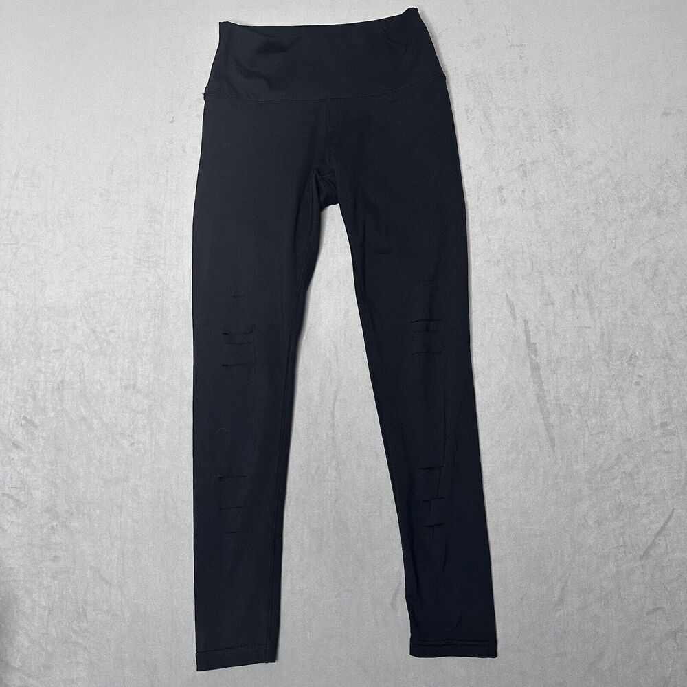 Barbell Leggings Womens Small Black Distressed‎ Compression Stretch High Rise